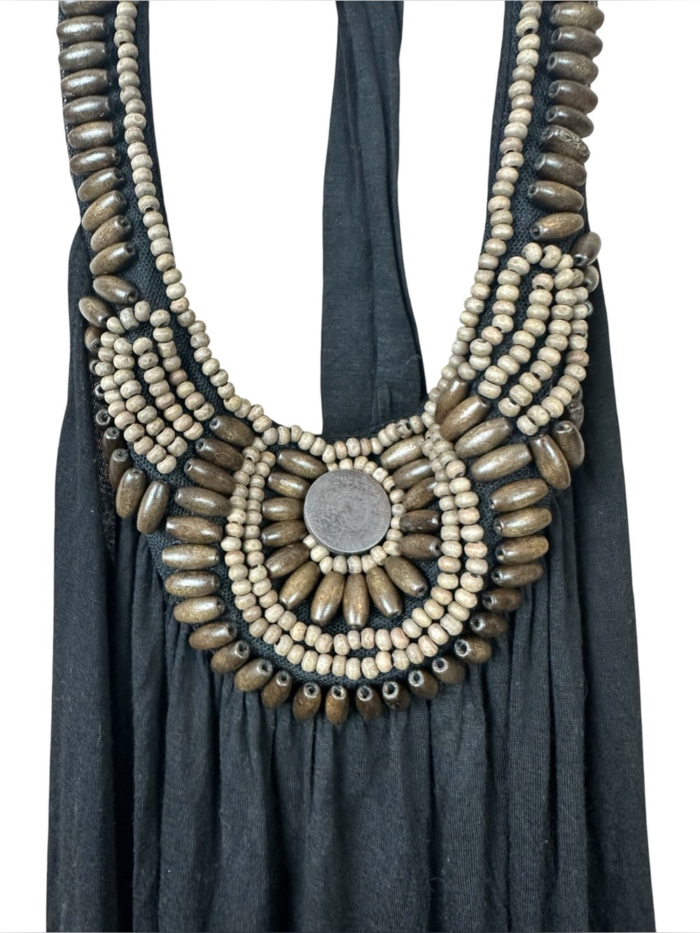 Vintage Y2K Ocean Drive Wooden Beaded Halter Dress Women Sz S - Picture 2 of 5